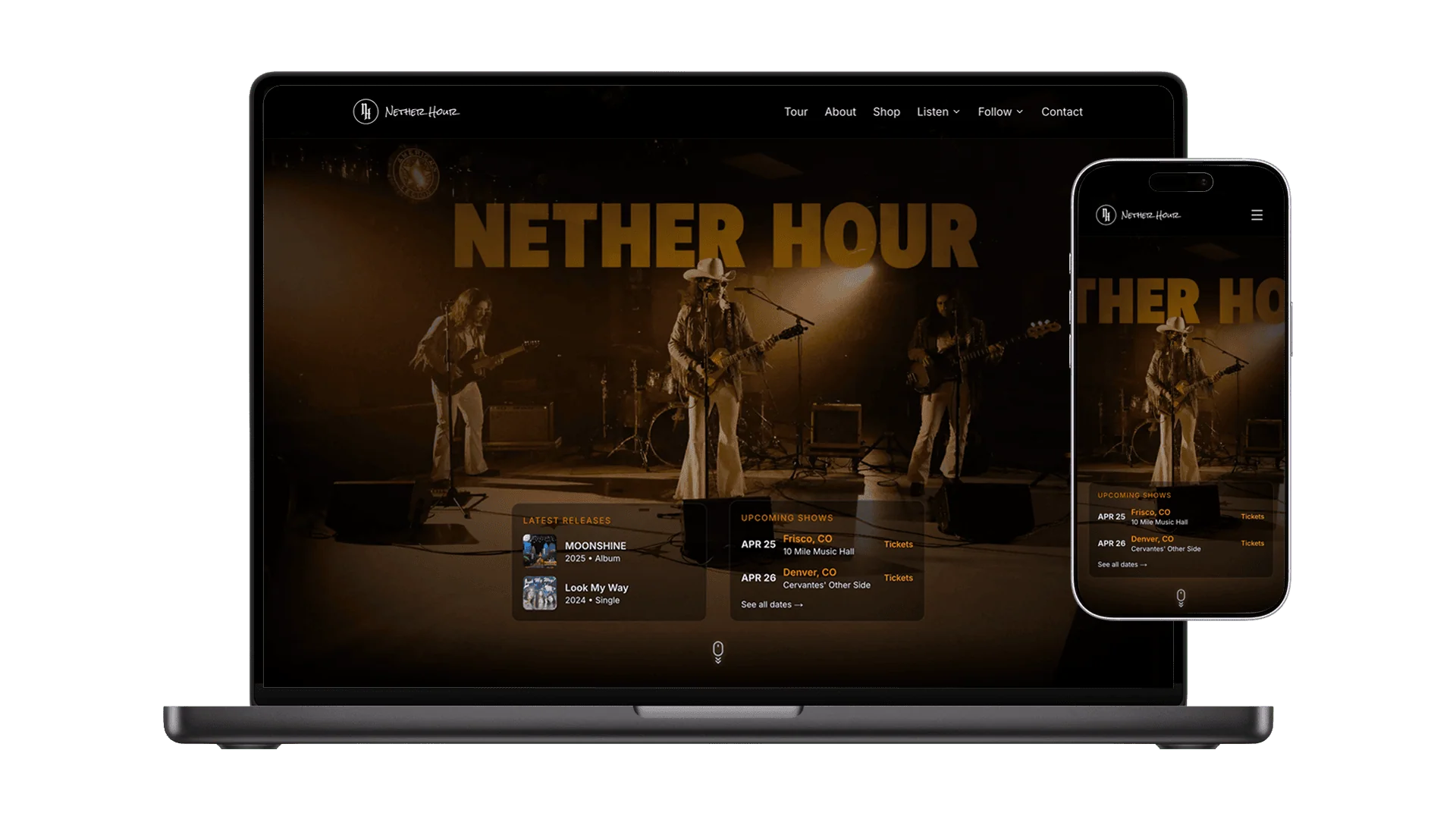 Nether Hour website preview on laptop and mobile