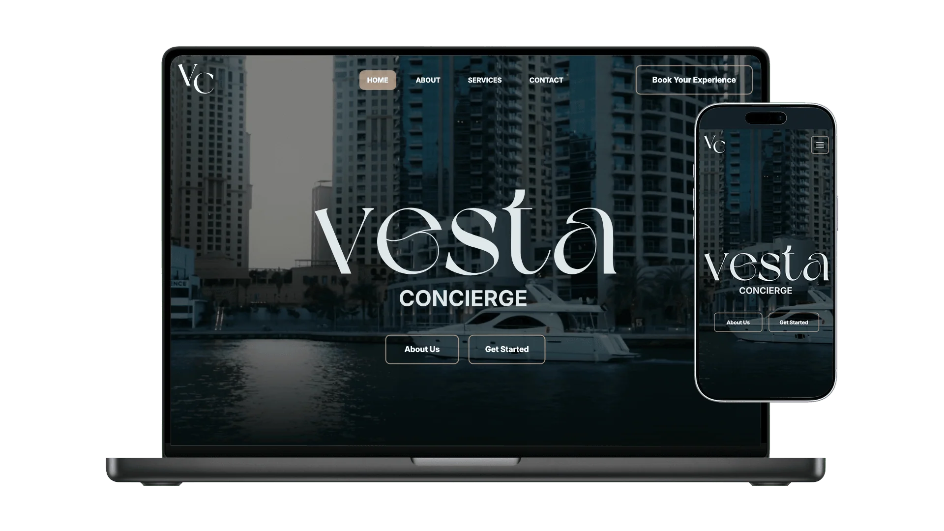 Vesta Concierge website preview on laptop and mobile